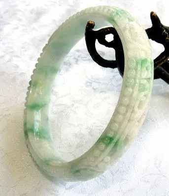 Fabulous Flowers Burmese Jadeite Old Mine Bangle Bracelet 60.5 mm (BB2981)