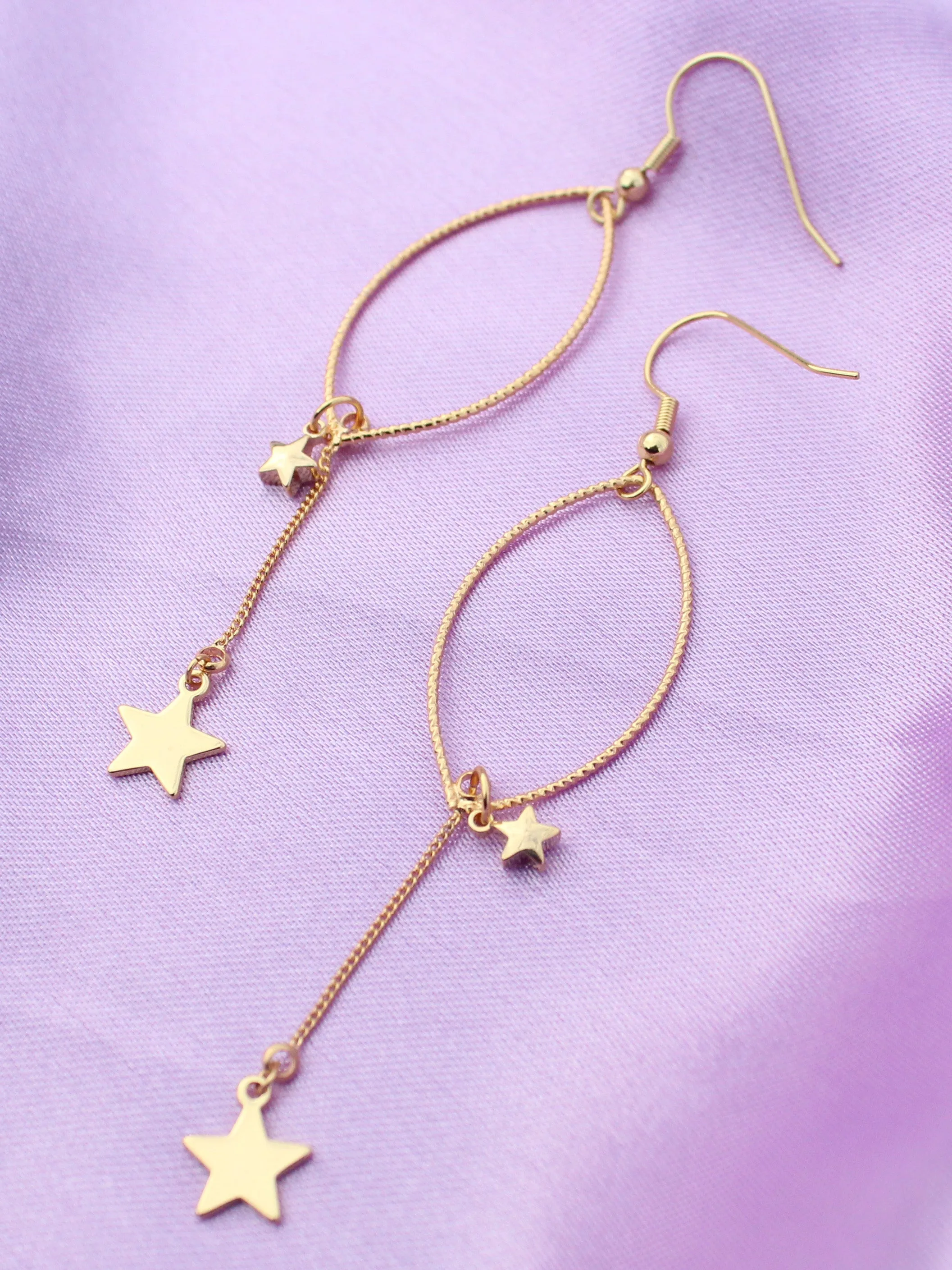 Falling Stars Gold Drop Earrings-18K Gold Plated