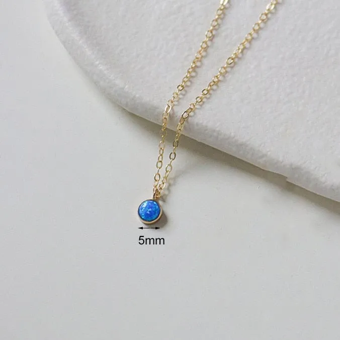 Fashion Classic Round Blue Opal Choker Necklace - Real 925 Sterling Silver