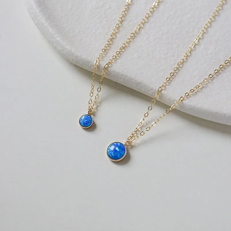 Fashion Classic Round Blue Opal Choker Necklace - Real 925 Sterling Silver