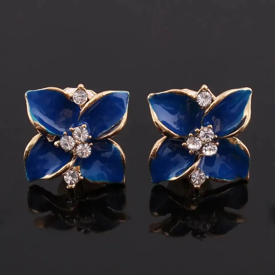 Fashion Women Flower Shape Enamel Clip on Earrings-X1325260