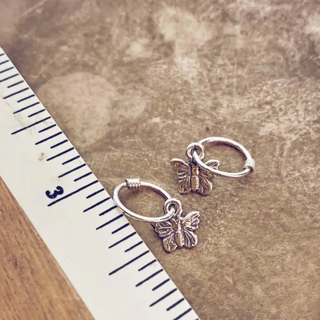 flutter // itty bitty sterling silver butterfly hoop sleeper earrings