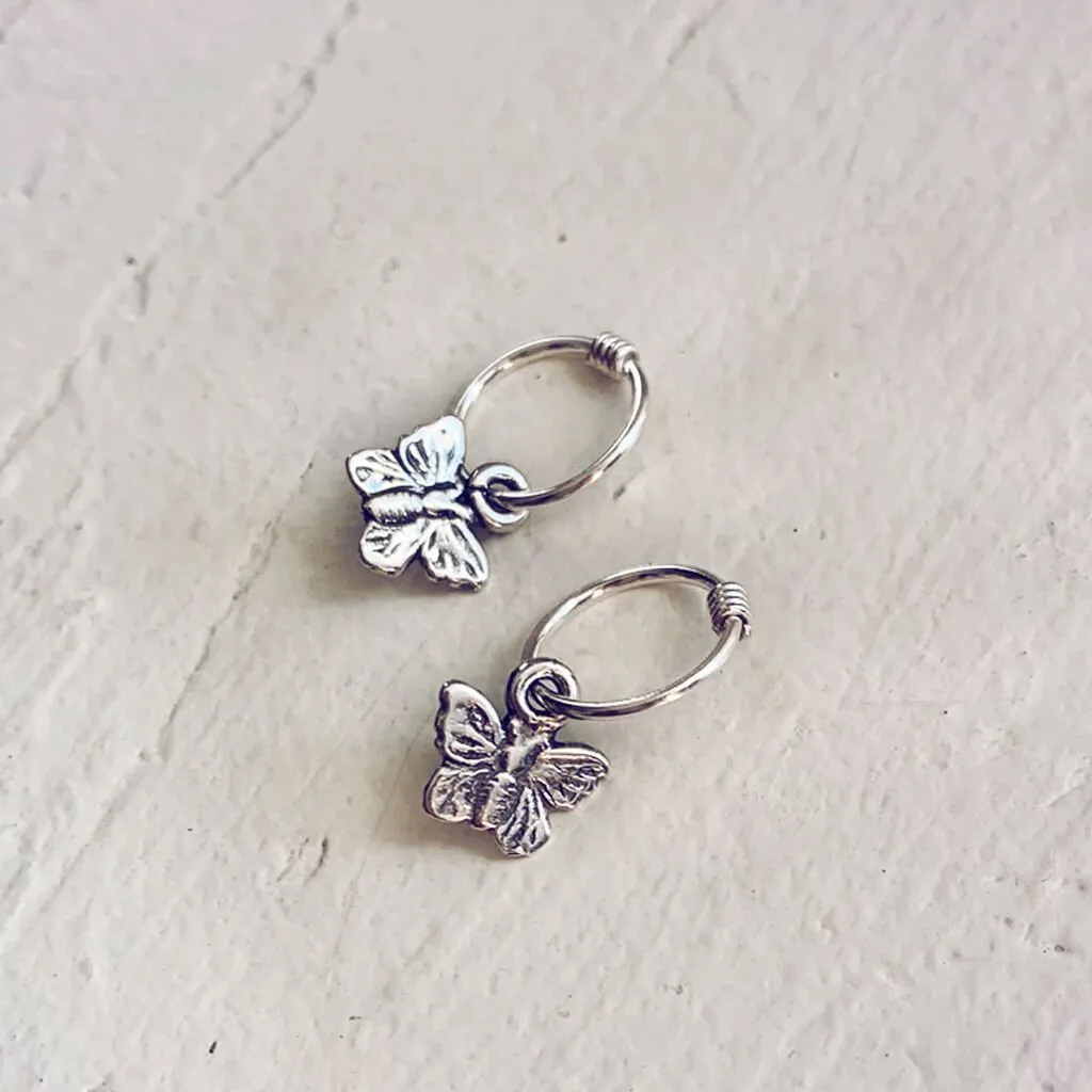 flutter // itty bitty sterling silver butterfly hoop sleeper earrings