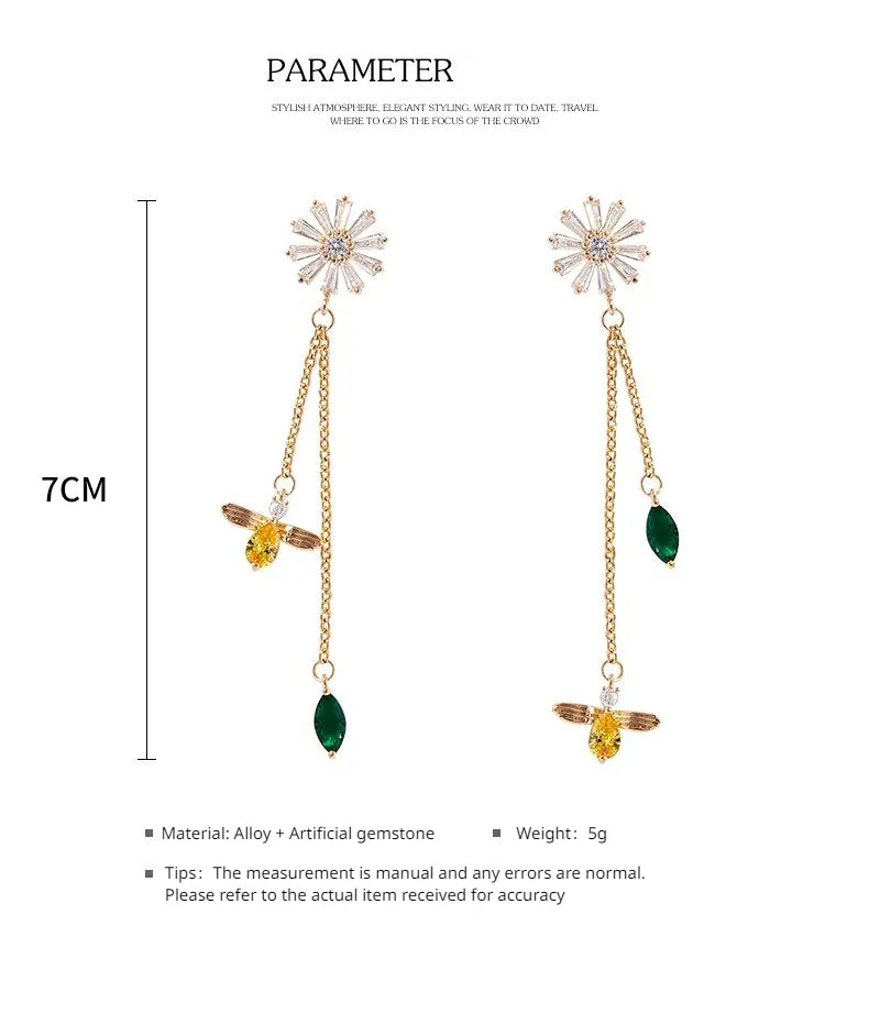 FN Flower Earrings Asymmetric Long Pendant Without Ear Holes Ear Clip LOJS7