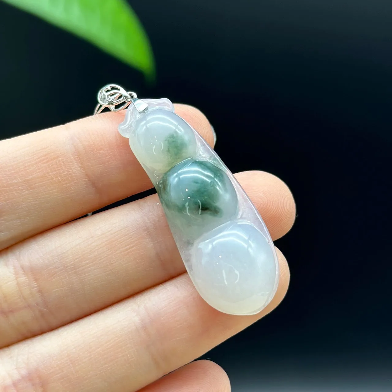 Genuine Ice Blue Jadeite Jade Fu Dou Necklace With White Gold VSI Diamond Bail