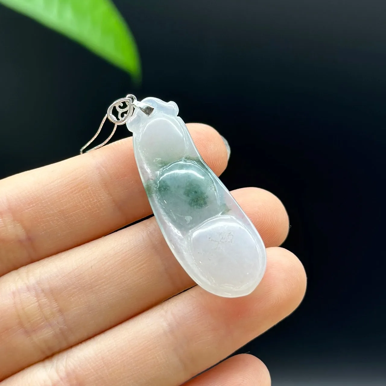 Genuine Ice Blue Jadeite Jade Fu Dou Necklace With White Gold VSI Diamond Bail