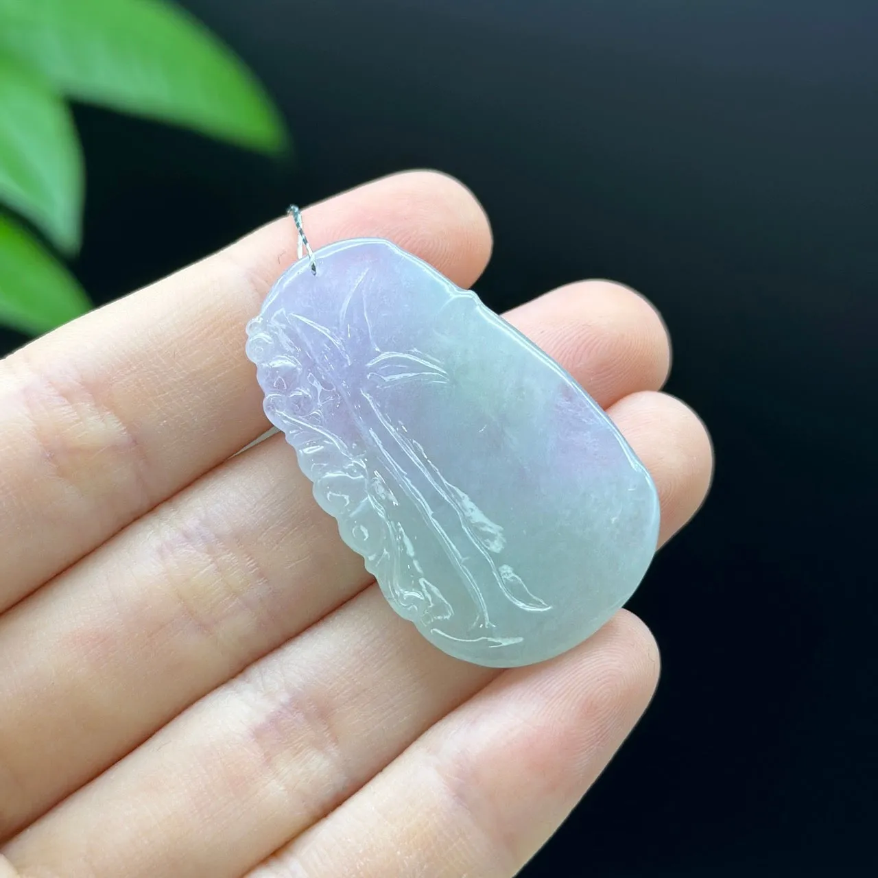 Genuine Purple Green Jadeite Jade "Good Luck Bamboo" Pendant Necklace