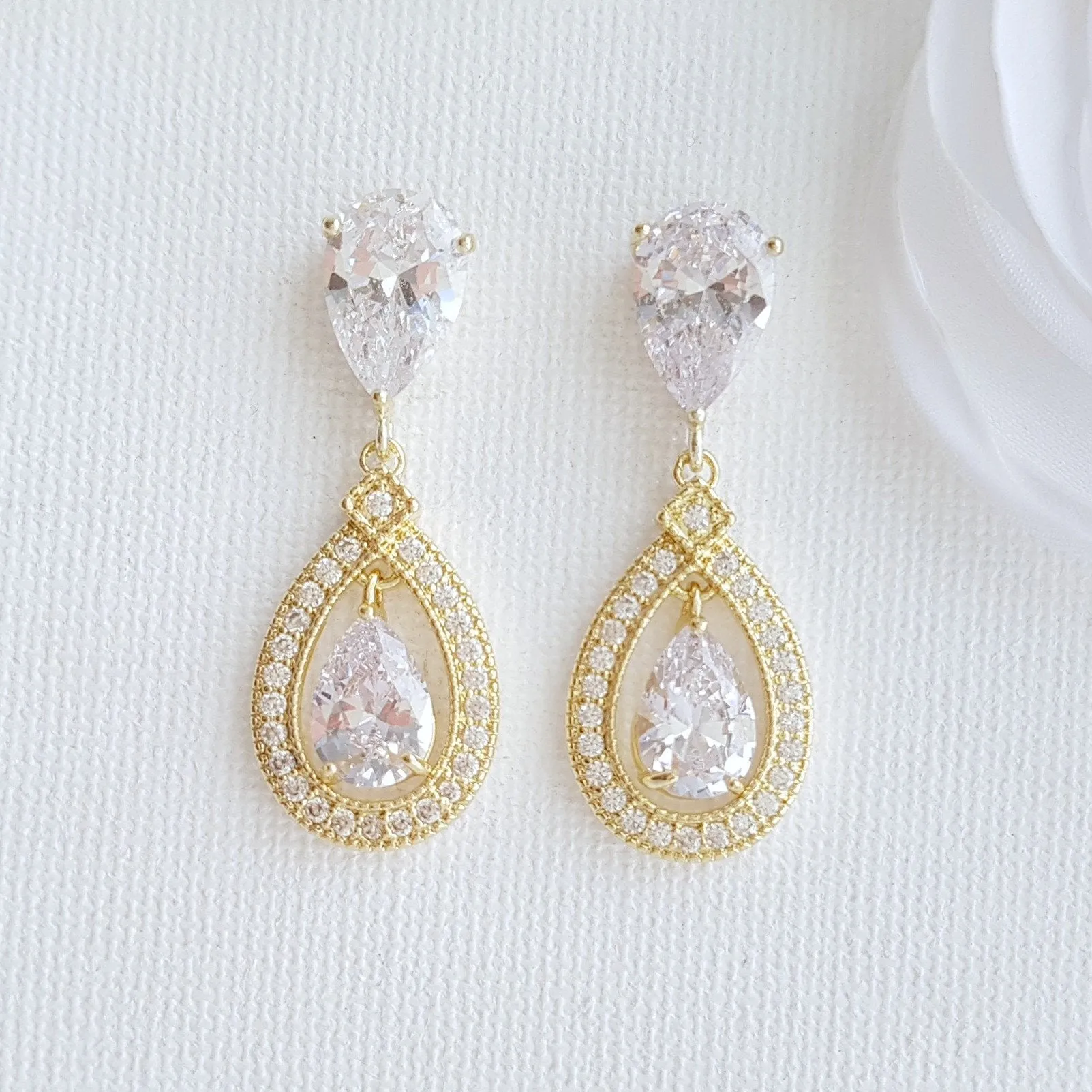 Gold Crystal Drop Earrings Weddings- Sarah