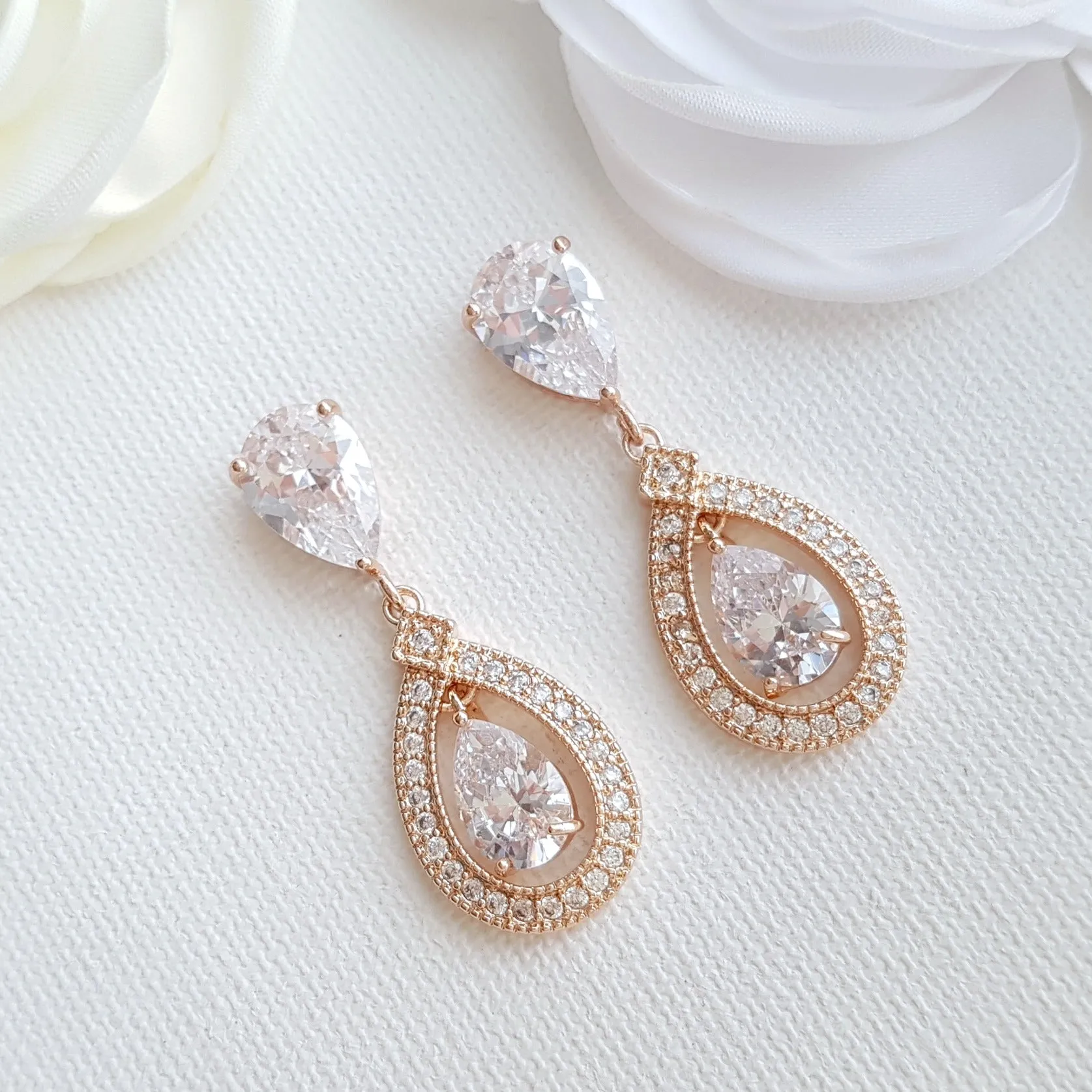 Gold Crystal Drop Earrings Weddings- Sarah