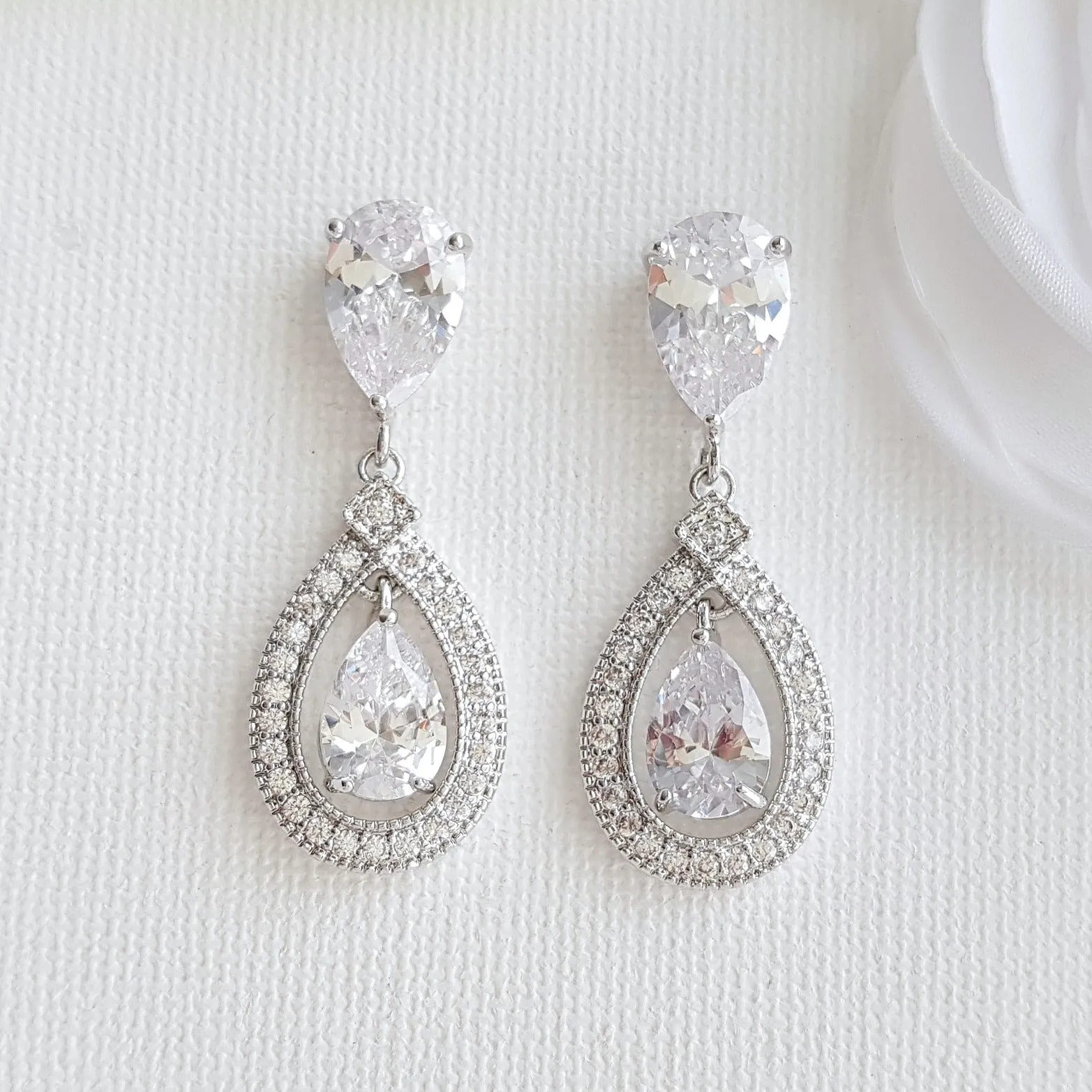 Gold Crystal Drop Earrings Weddings- Sarah