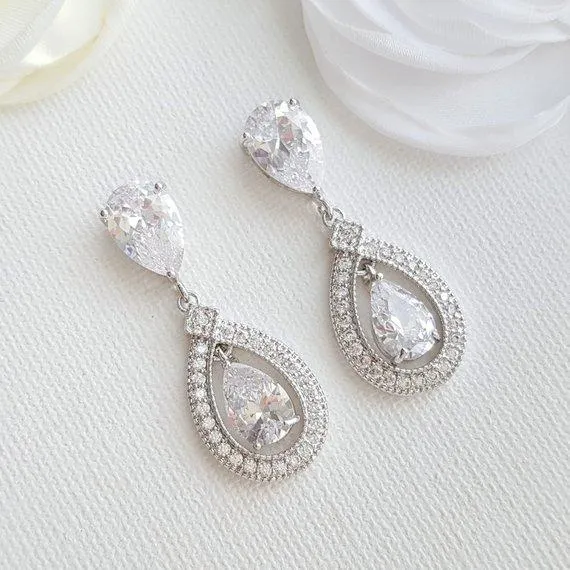 Gold Crystal Drop Earrings Weddings- Sarah