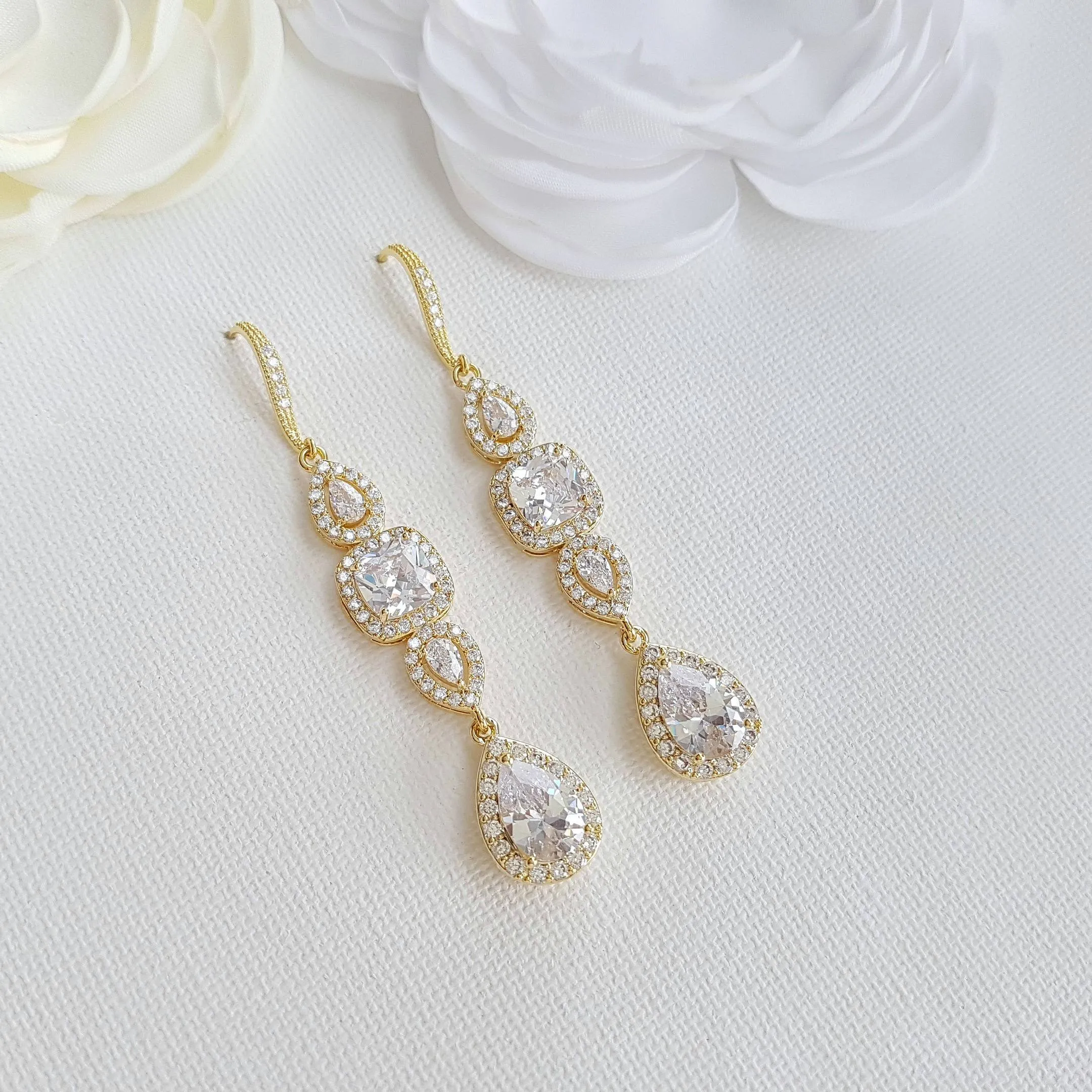 Gold Drop Earrings Weddings- Gianna