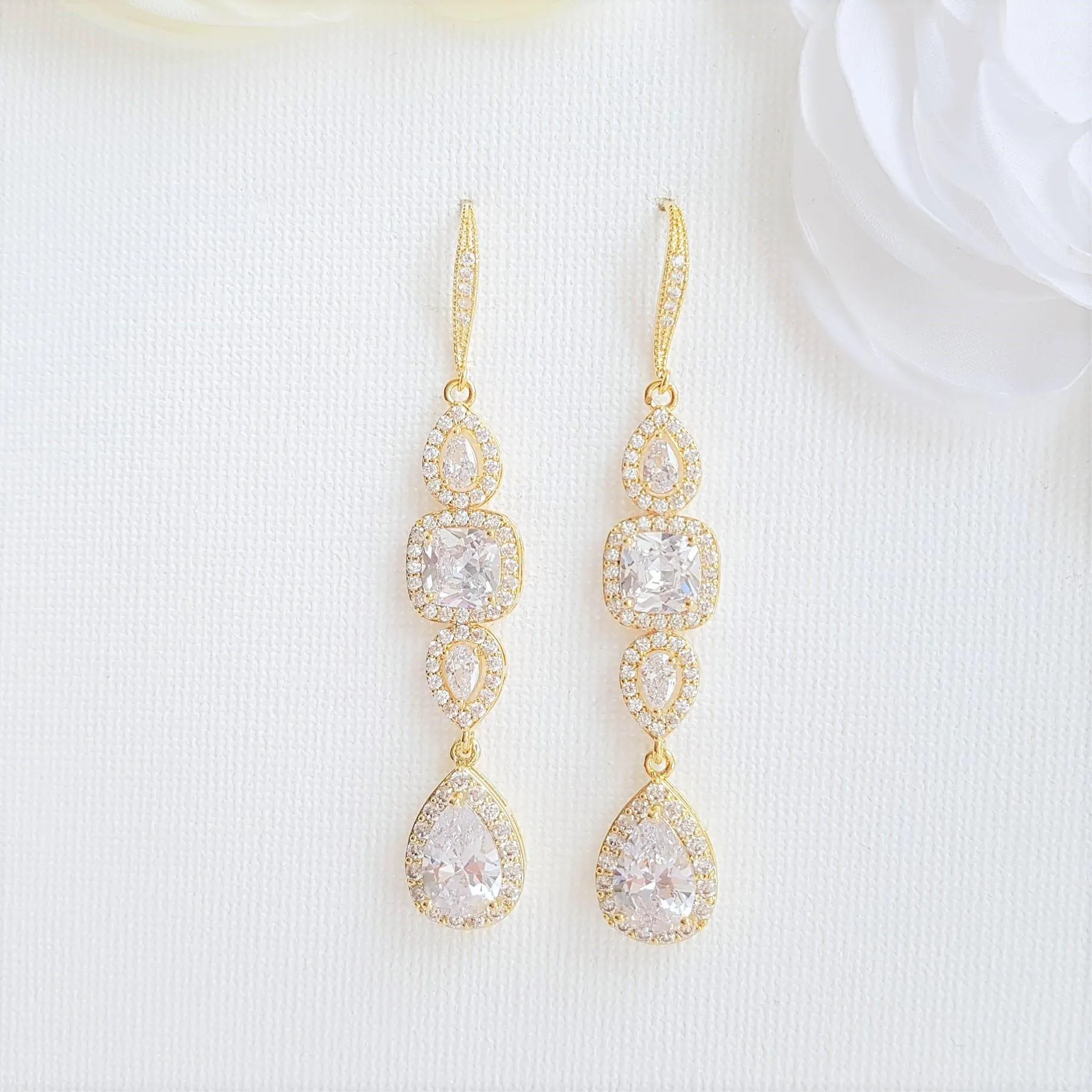 Gold Drop Earrings Weddings- Gianna