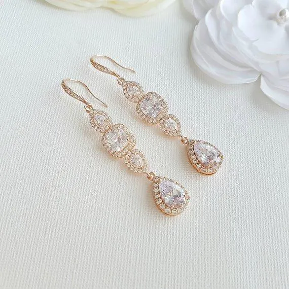 Gold Drop Earrings Weddings- Gianna