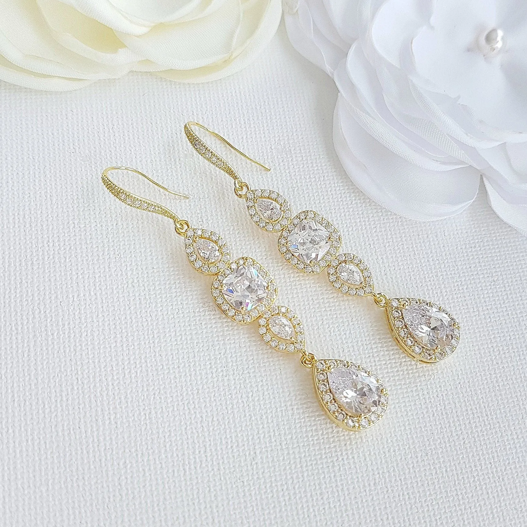 Gold Drop Earrings Weddings- Gianna