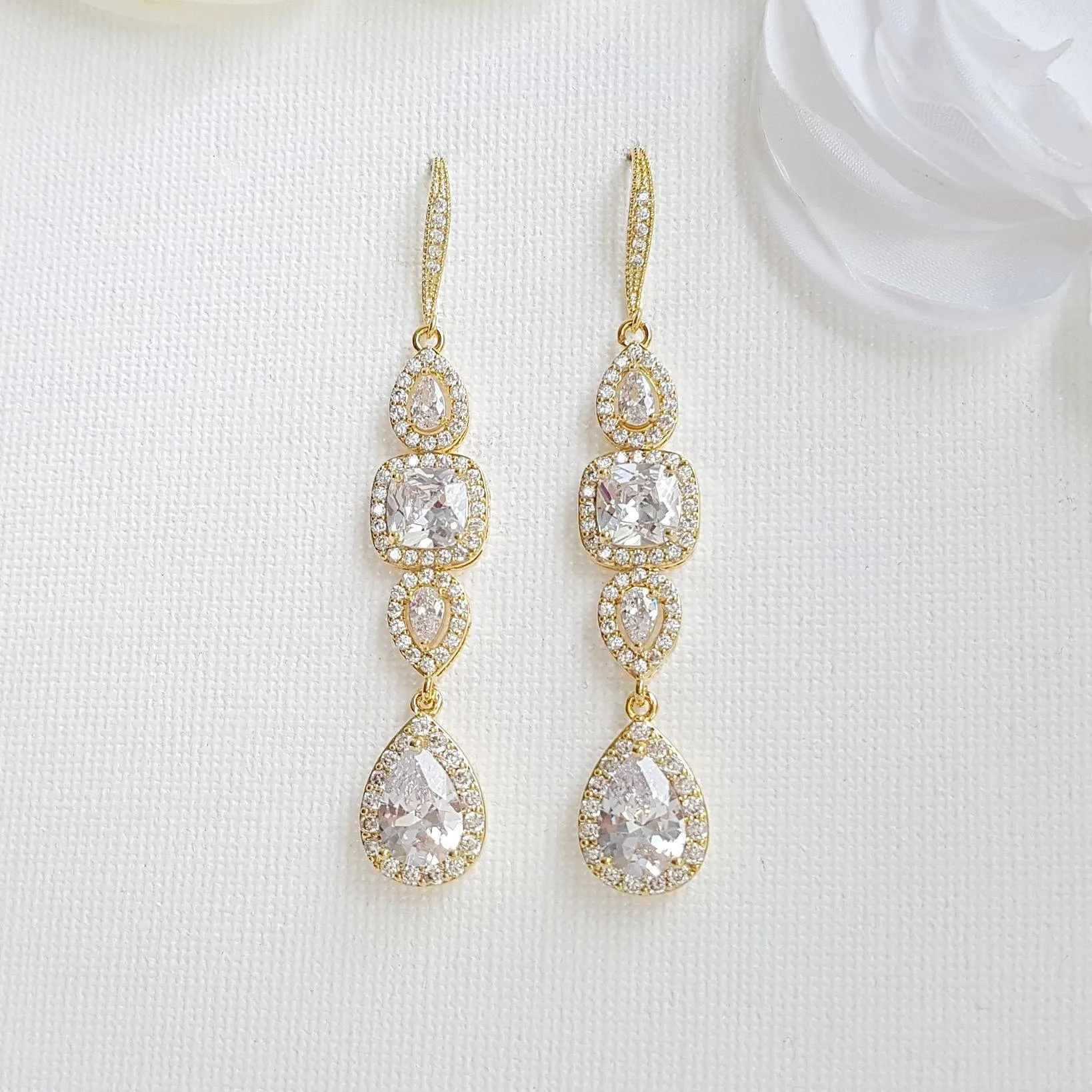 Gold Drop Earrings Weddings- Gianna