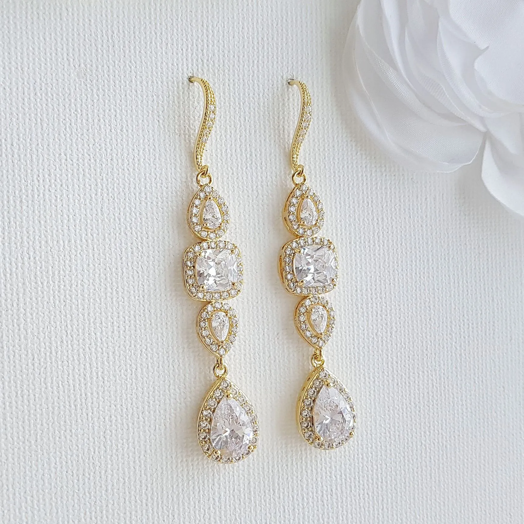 Gold Drop Earrings Weddings- Gianna