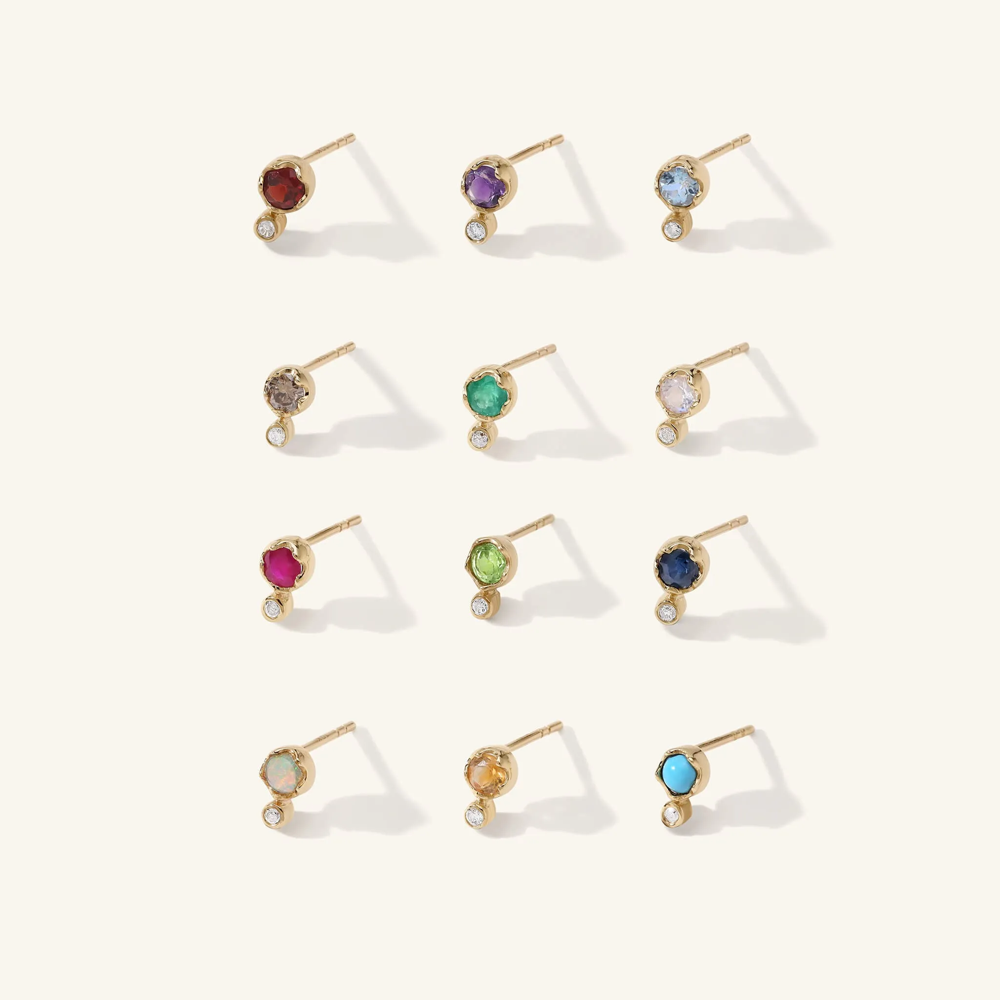 Gold Garnet and Diamond Birthstone Studs