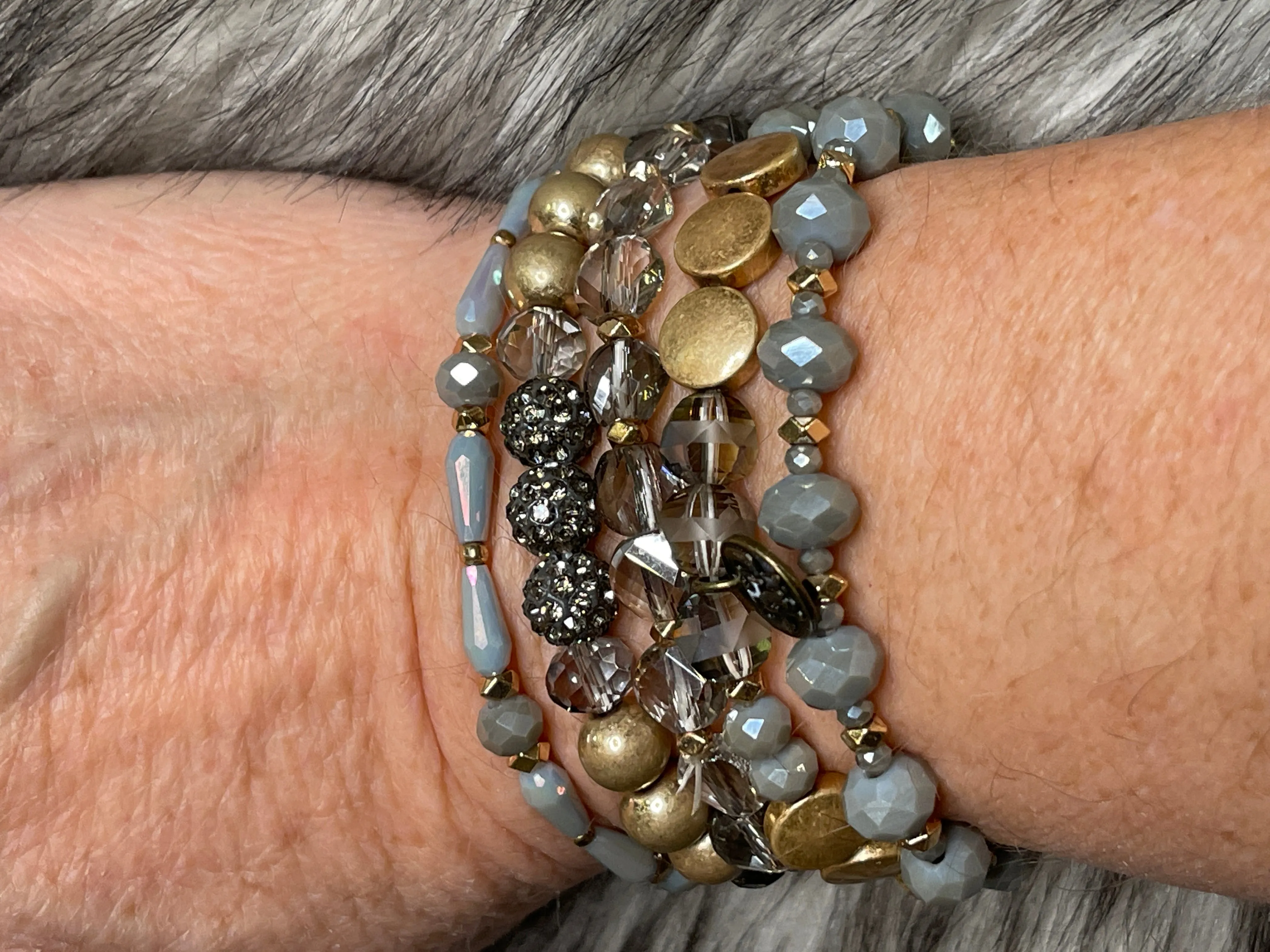 Gold, Grey & Clear Bracelet Stack