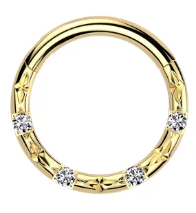 Gold PVD Faceted Baguette Clear CZ Hinged Segment Ring