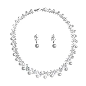 Gorgeous Cubic Zirconia Stone Big Pearl Choker Necklace Earrings Set