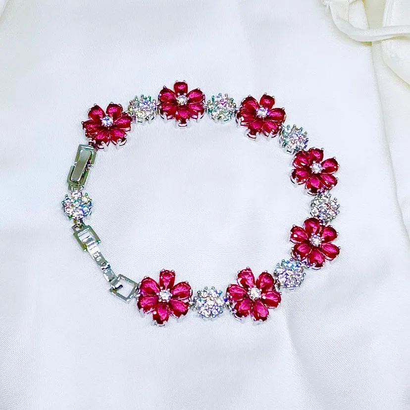 G.Silver Pink Stone Flower Bracelet.