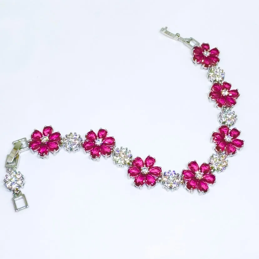 G.Silver Pink Stone Flower Bracelet.