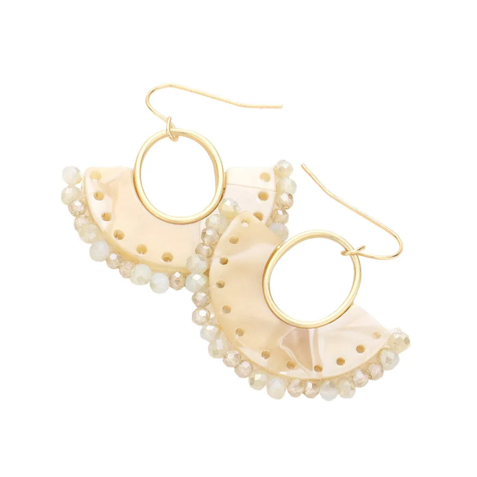 Half Round Celluloid Acetate Faceted Bead Trimmed Earrings