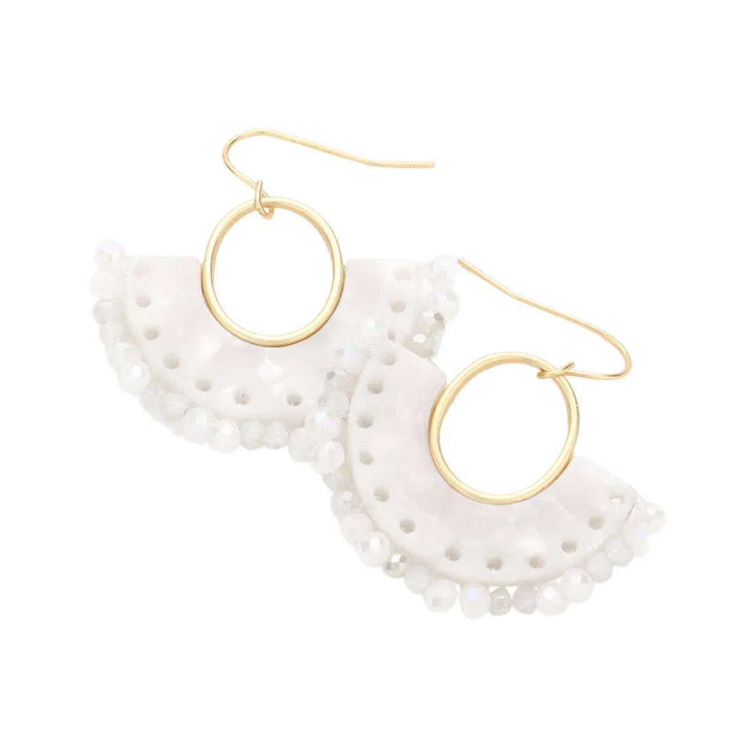 Half Round Celluloid Acetate Faceted Bead Trimmed Earrings