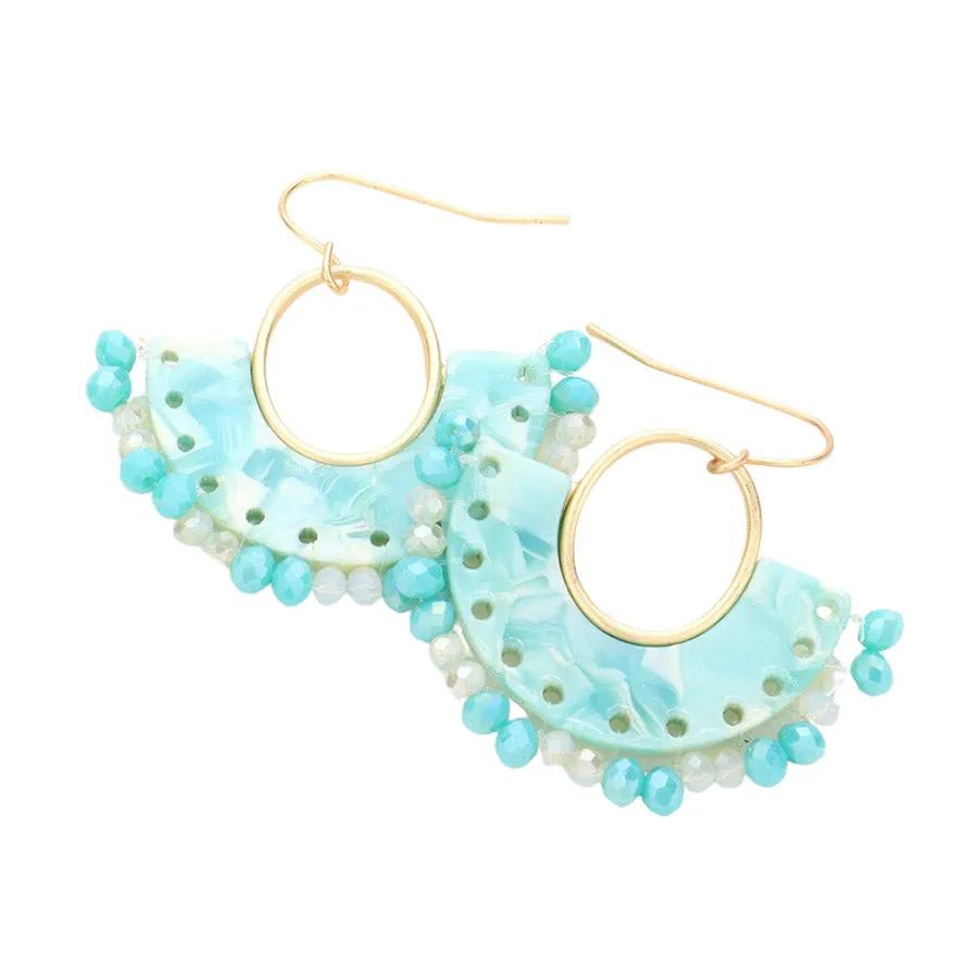 Half Round Celluloid Acetate Faceted Bead Trimmed Earrings