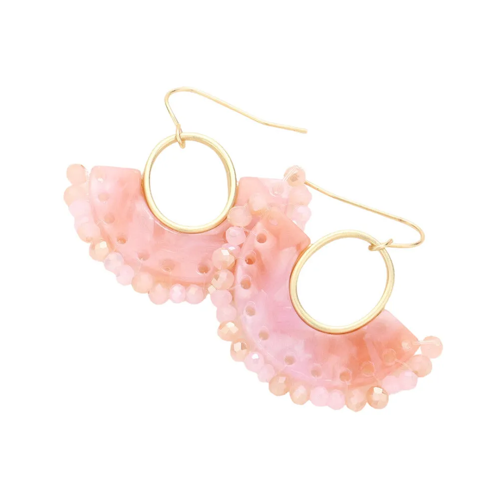 Half Round Celluloid Acetate Faceted Bead Trimmed Earrings