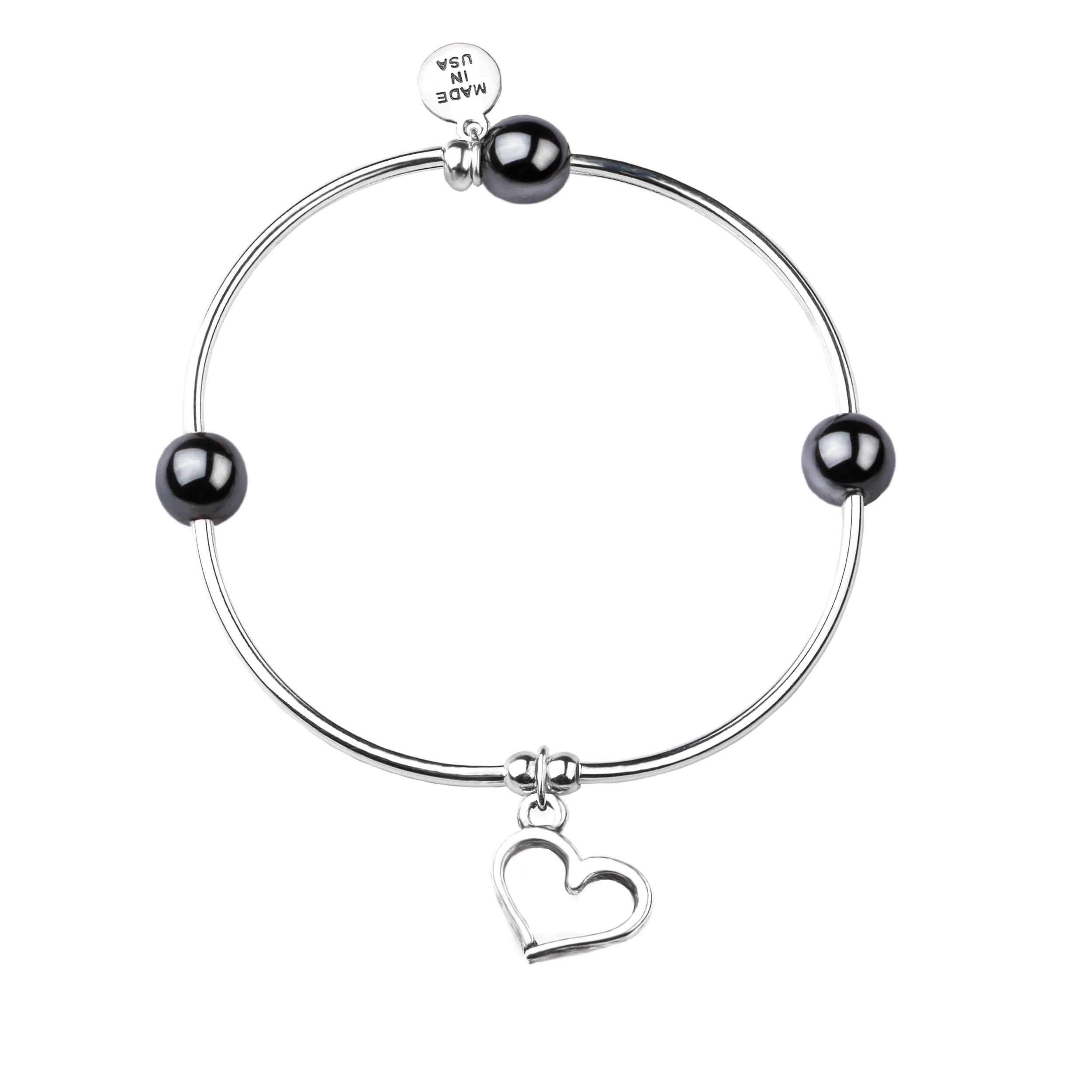 Heart | Soft Bangle Charm Bracelet | Hematite