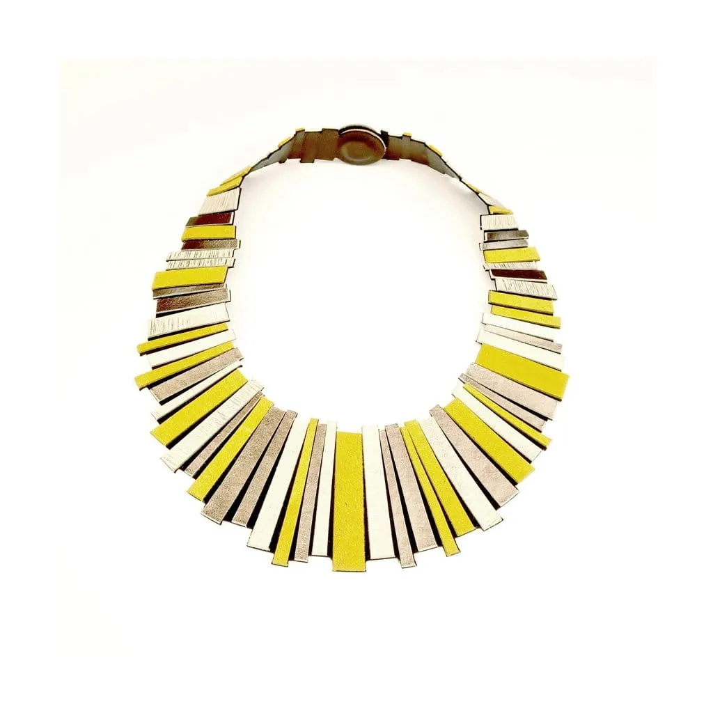 Hellena yellow leather collar necklace