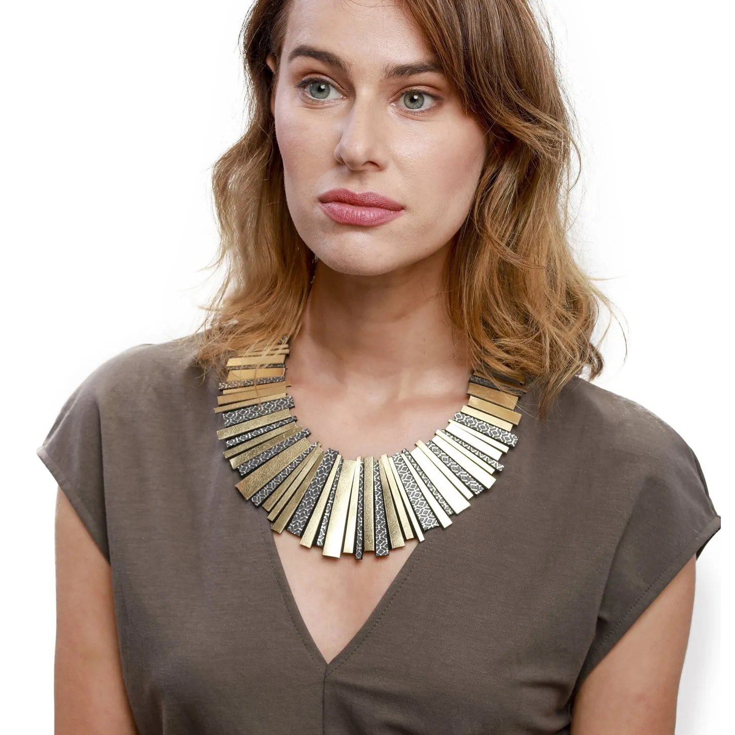 Hellena yellow leather collar necklace