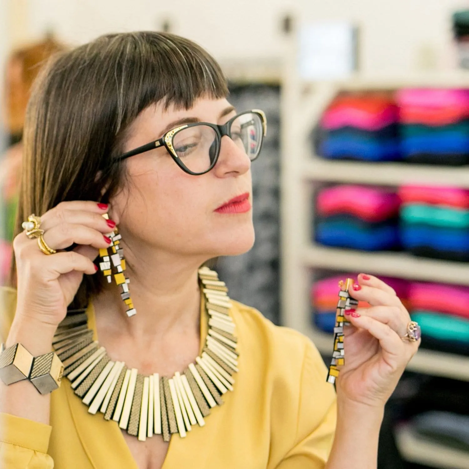 Hellena yellow leather collar necklace