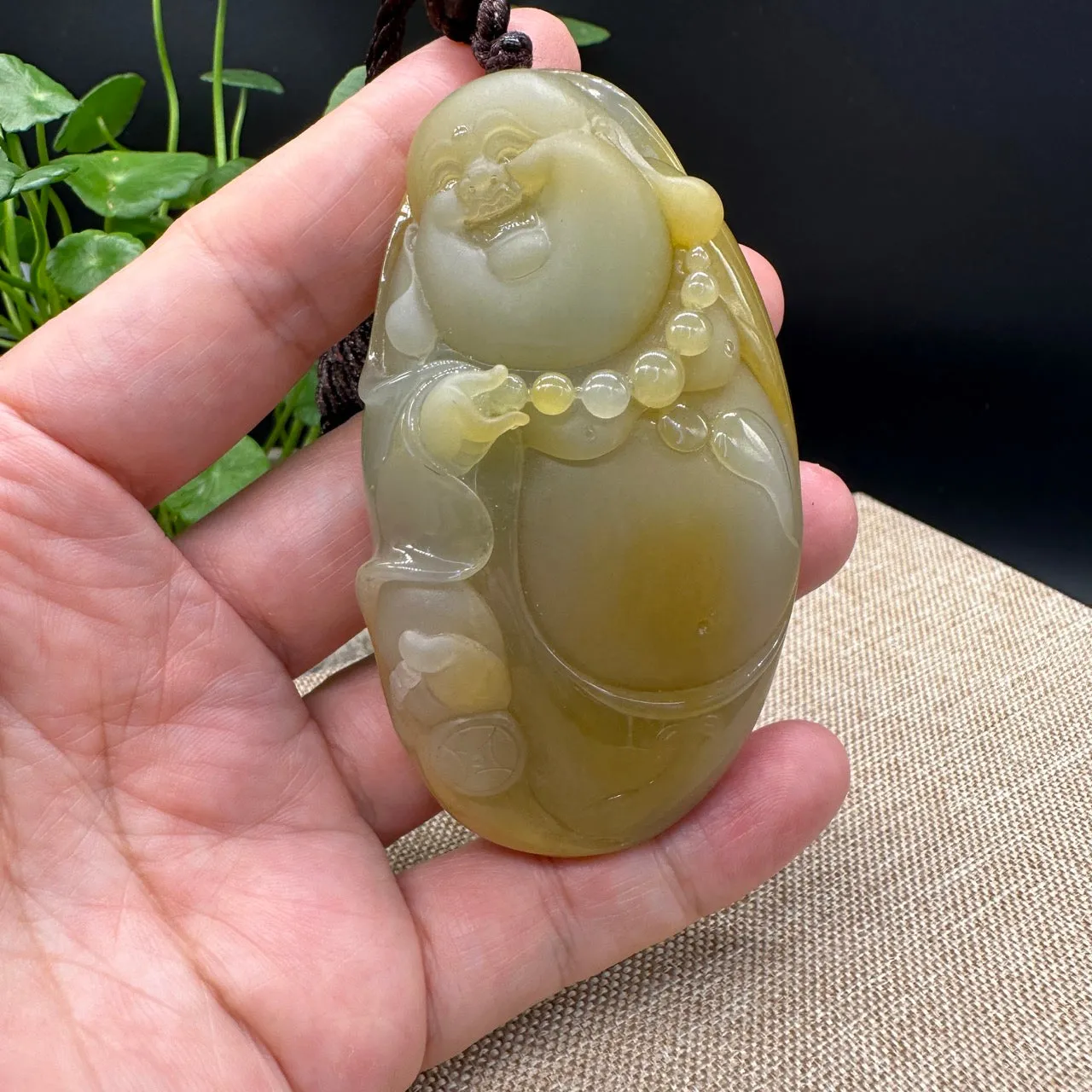 High end Genuine Burmese Jadeite Jade Happy Buddha Pendant