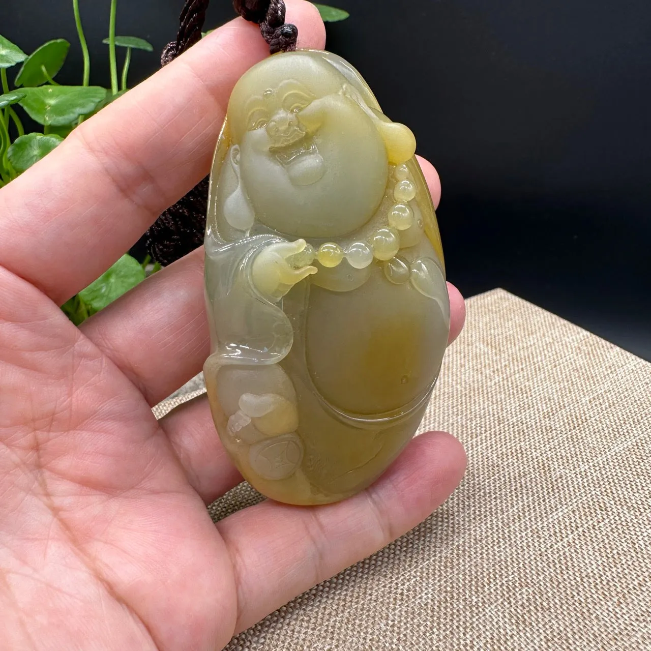 High end Genuine Burmese Jadeite Jade Happy Buddha Pendant