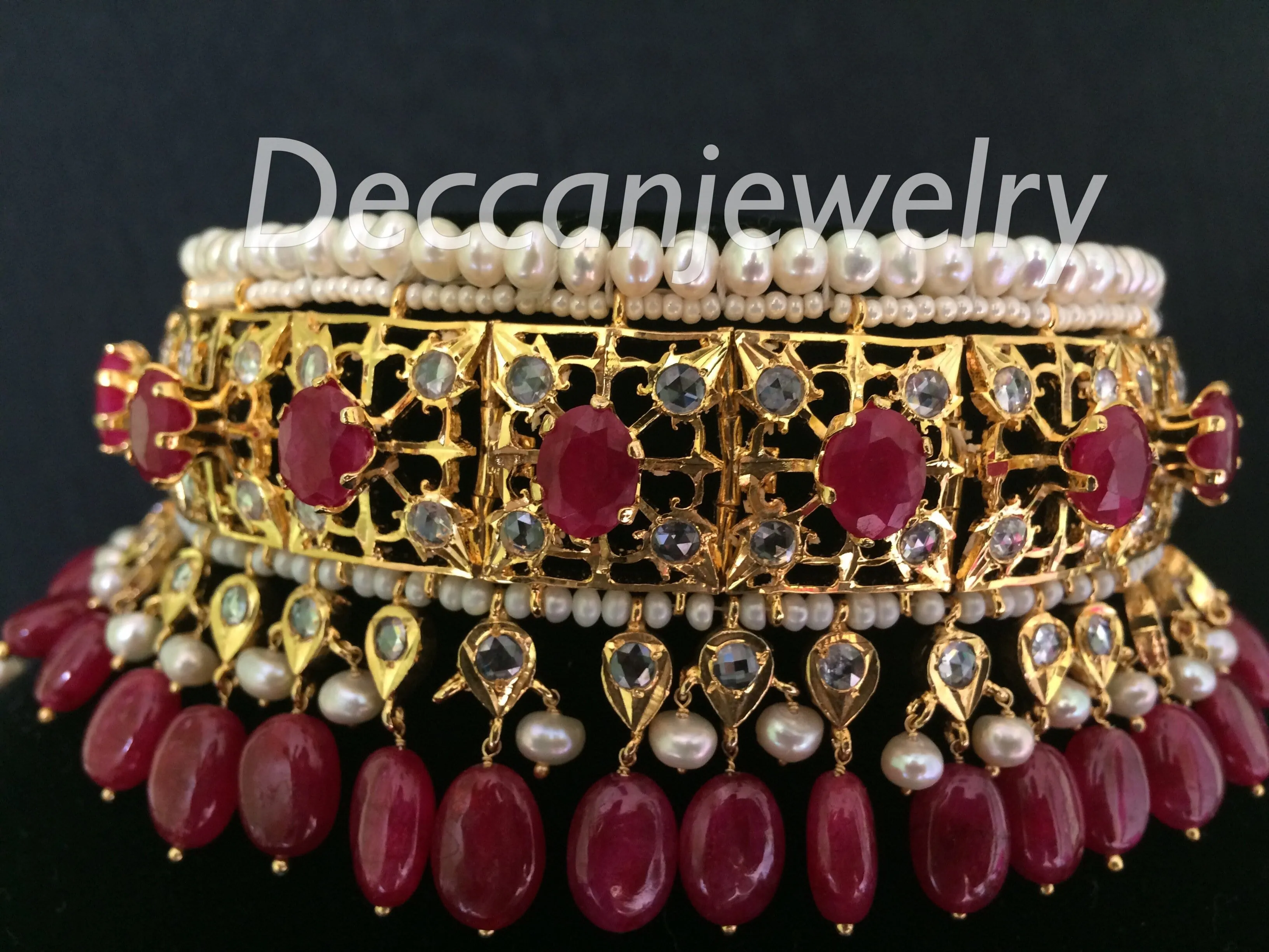 Insia Hyderabadi jadavi lacha choker with natural pearls and rubies ( SHIPS IN 2 weeks )