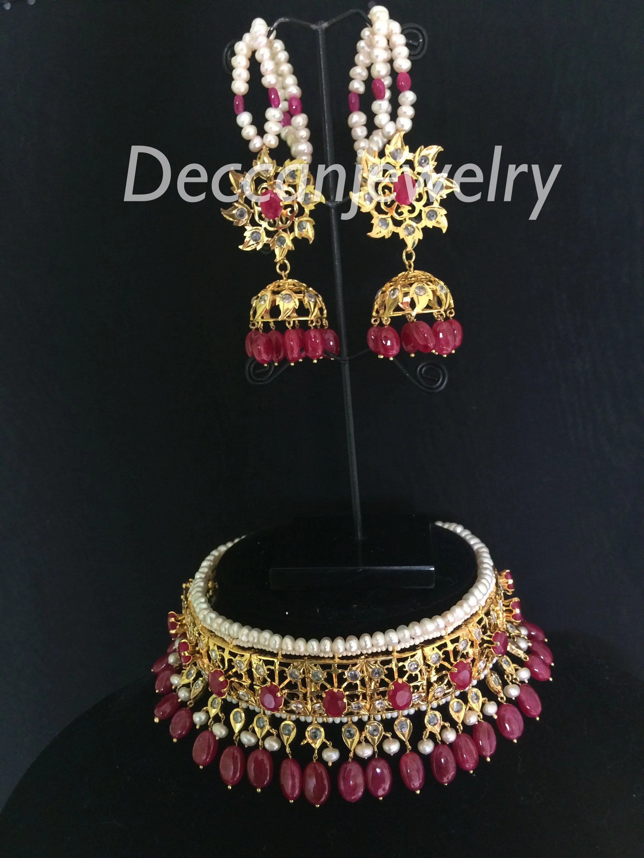 Insia Hyderabadi jadavi lacha choker with natural pearls and rubies ( SHIPS IN 2 weeks )