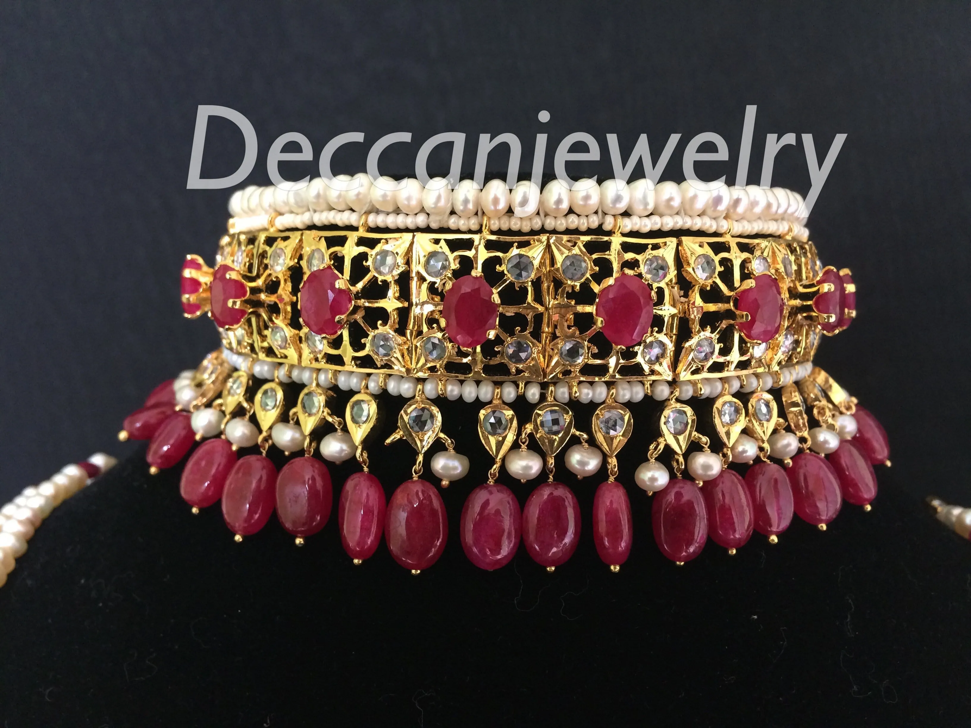 Insia Hyderabadi jadavi lacha choker with natural pearls and rubies ( SHIPS IN 2 weeks )