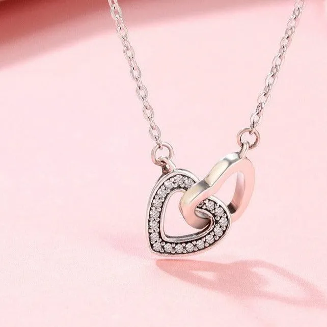 Interlaced Couple Heart Cubic Zirconia 925 Sterling Silver Fashion Pendant Necklace