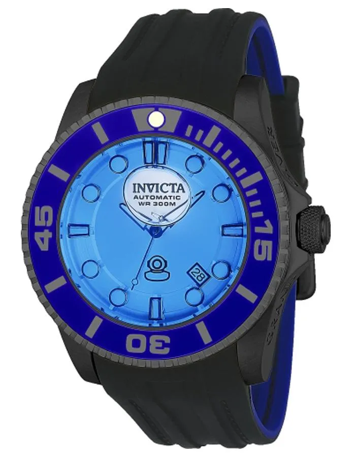 INVICTA Pro Diver Mens Watch - Black Metal - Blue - Black/Blue Silicone Strap