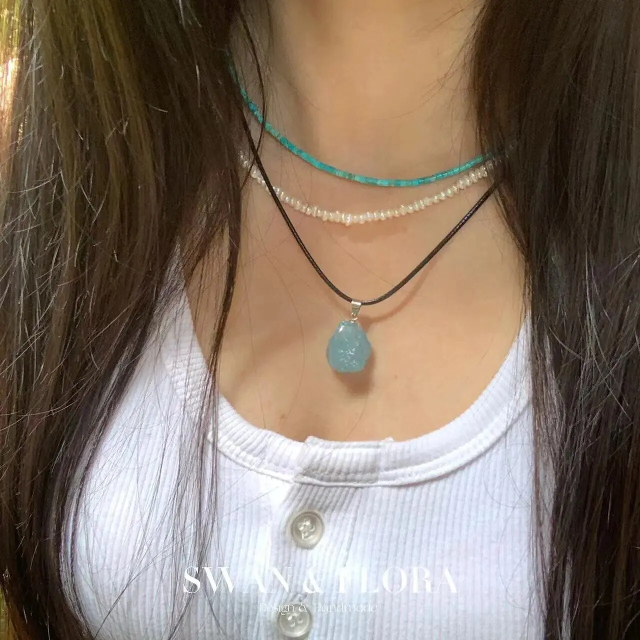 Irregular Aquamarine Stones Earrings Pendant Necklace Jewelry