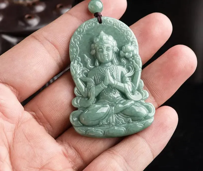 Jadeite Guanyin Pendant - Four Arms Fengshui Charms