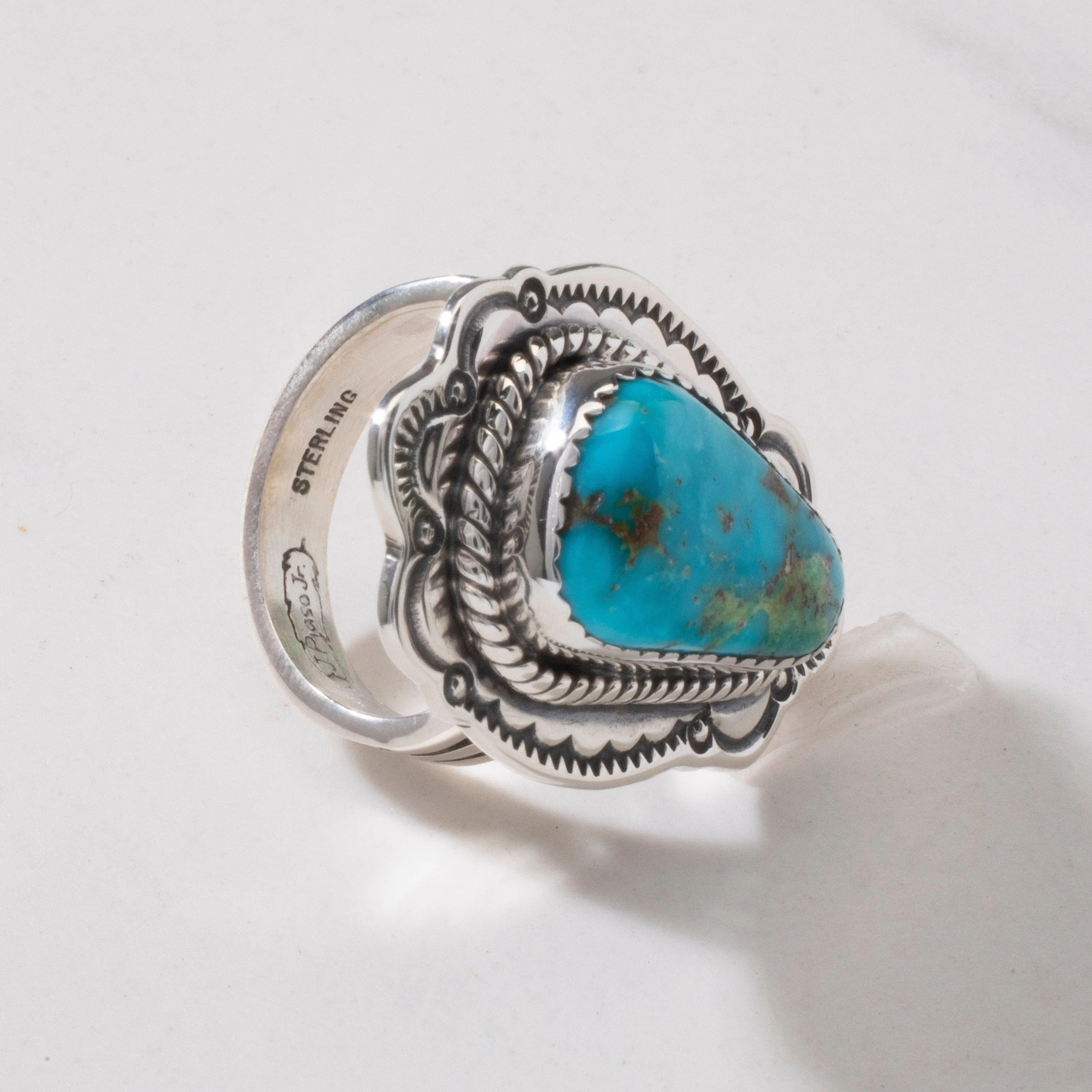 Joe Piaso Jr.  King Manassa Turquoise Navajo USA Native American Made 925 Sterling Silver Ring