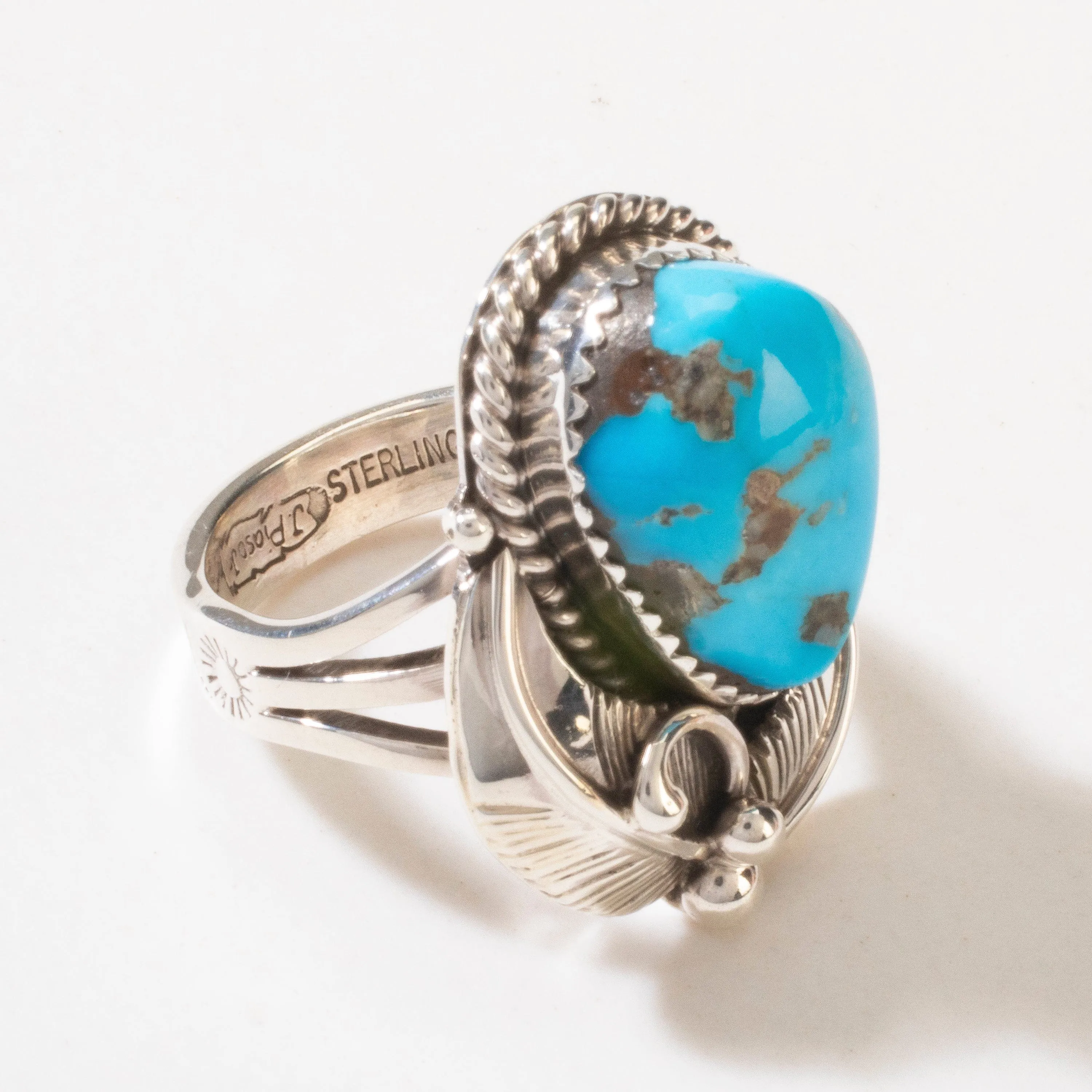 Joe Piaso Jr. Sleeping Beauty Turquoise Navajo USA Native American Made 925 Sterling Silver Ring