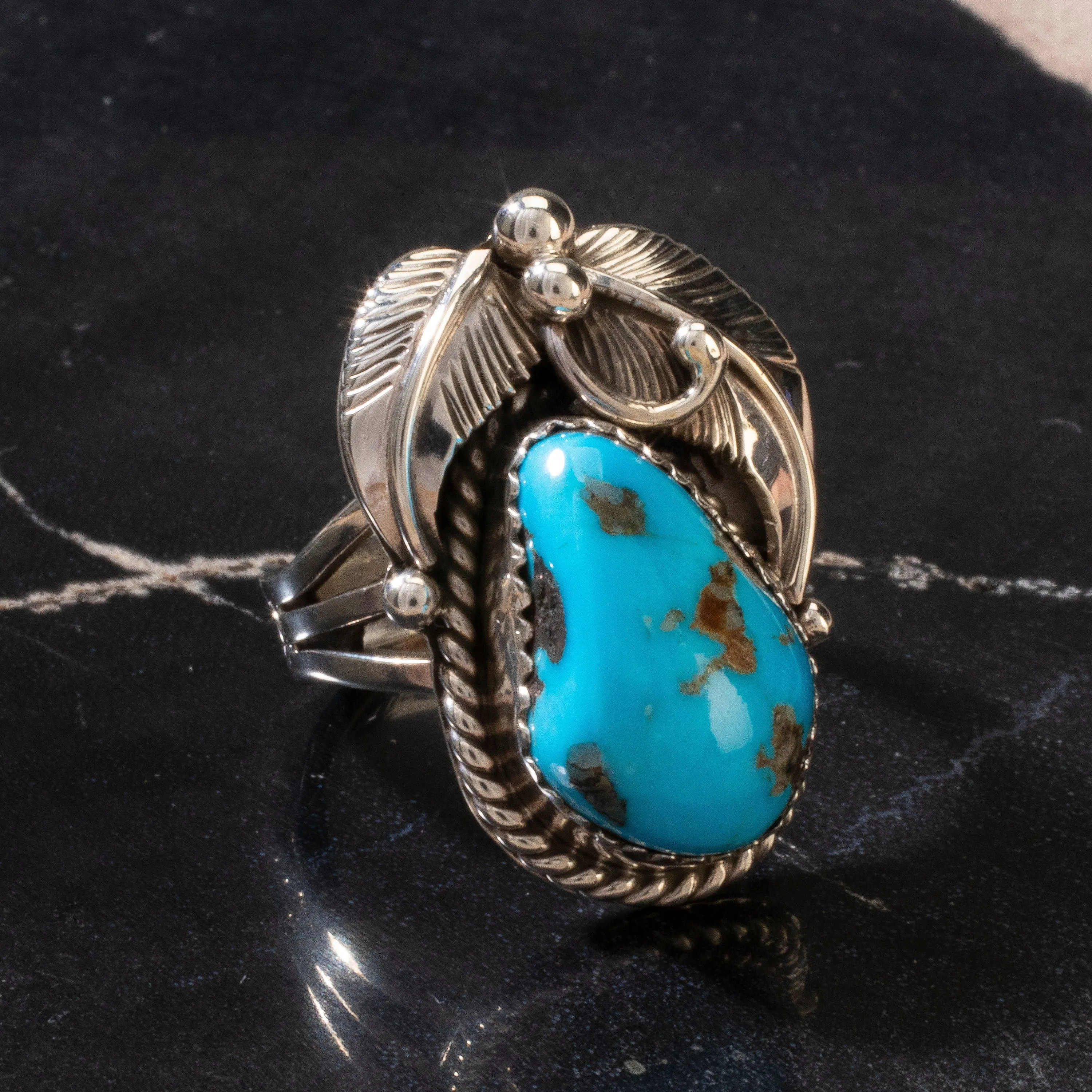 Joe Piaso Jr. Sleeping Beauty Turquoise Navajo USA Native American Made 925 Sterling Silver Ring