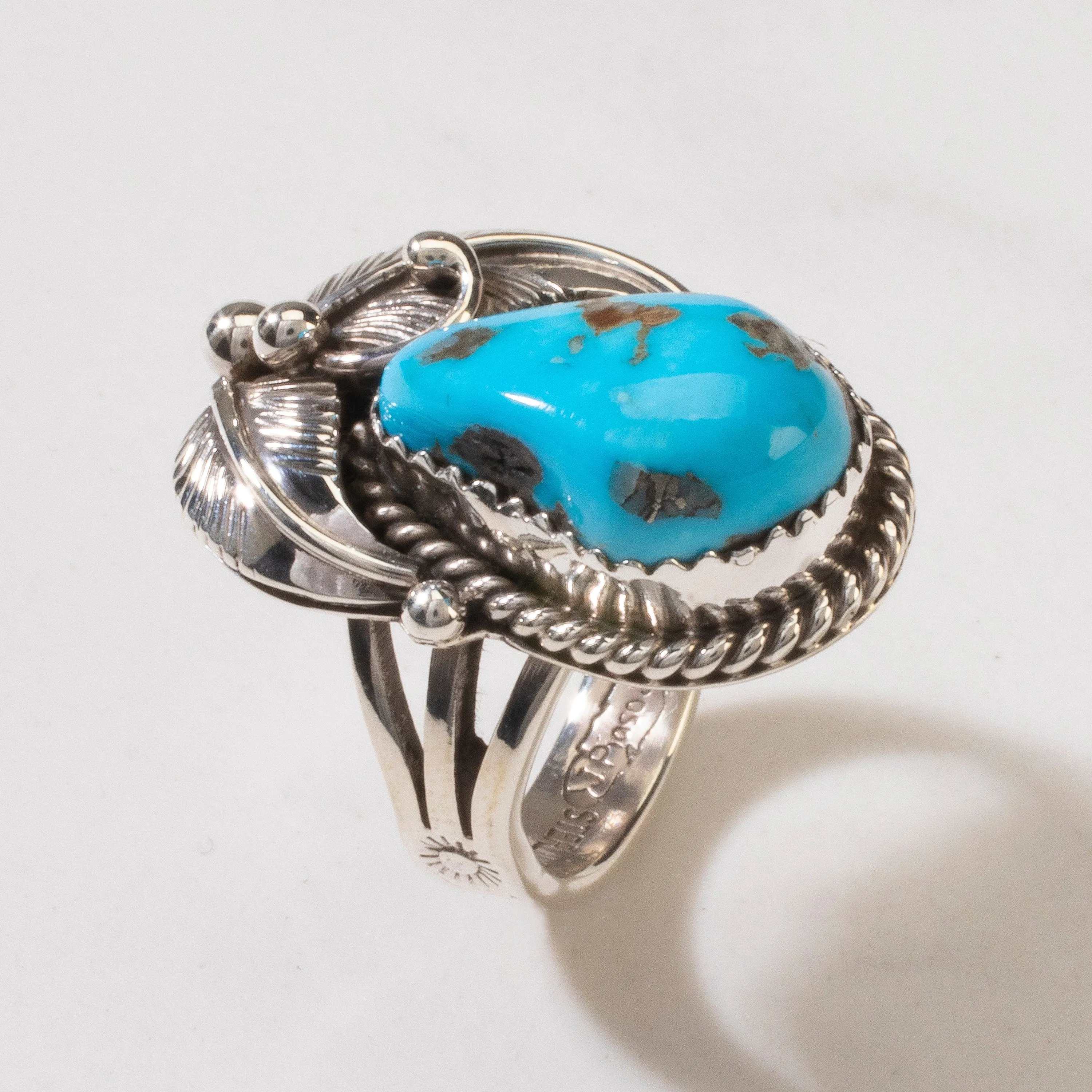 Joe Piaso Jr. Sleeping Beauty Turquoise Navajo USA Native American Made 925 Sterling Silver Ring