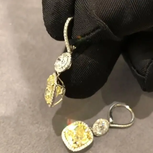 Jolics Lab-created Yellow Sapphire Cushion Cut Dangle Earrings