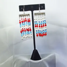 Kaila, Red, White, Blue, Seed Beaded Earrings